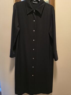 3/4 Sleeve Black Button-Front Dress